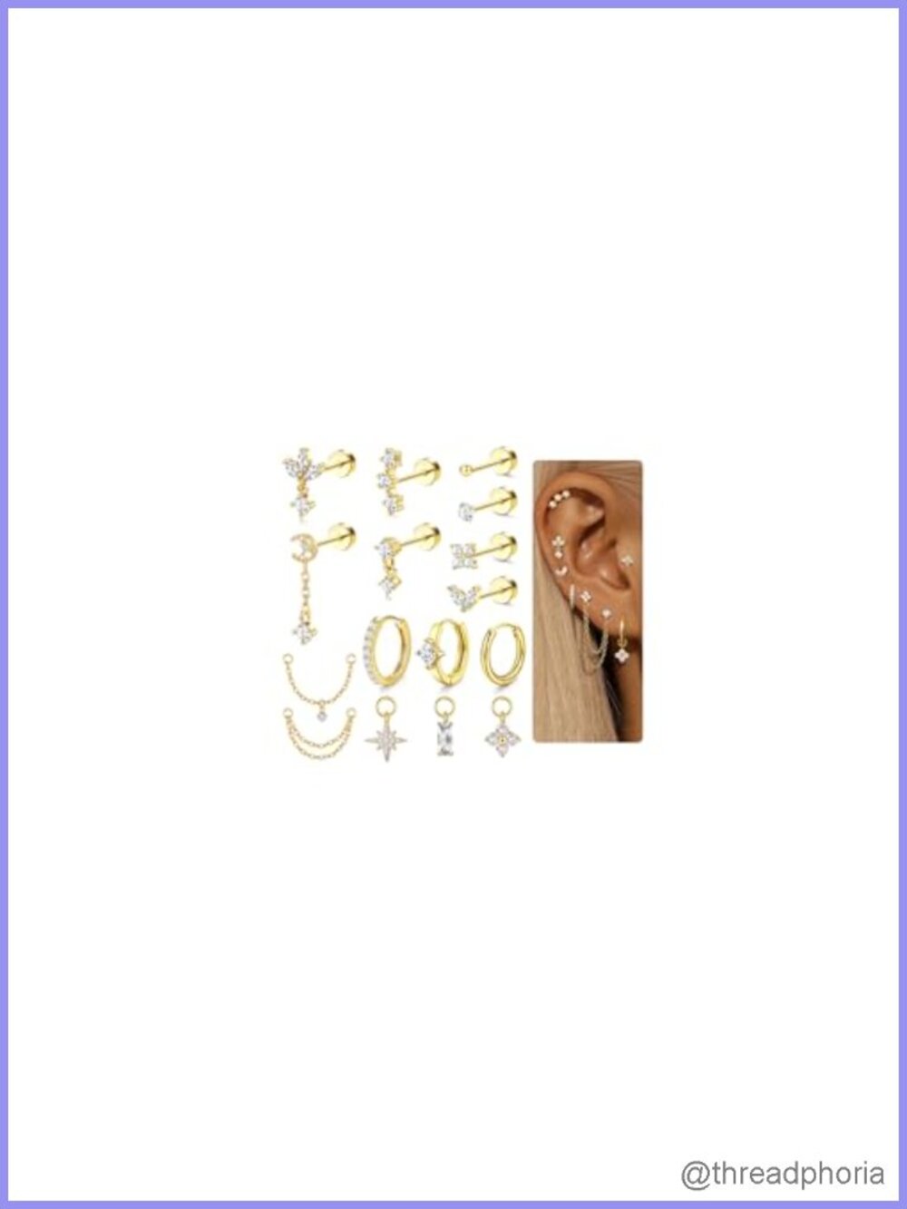16G Cartilage Earrings Flat Back Surgical Steel 16pc Piercing Set